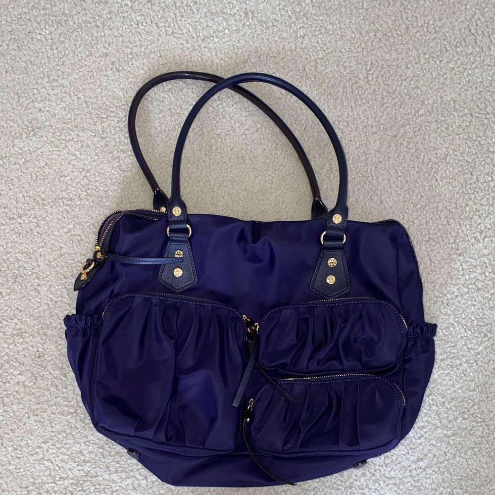 MZ WALLACE large blue Nylon With Leather Trim Messenger Bag tote purse